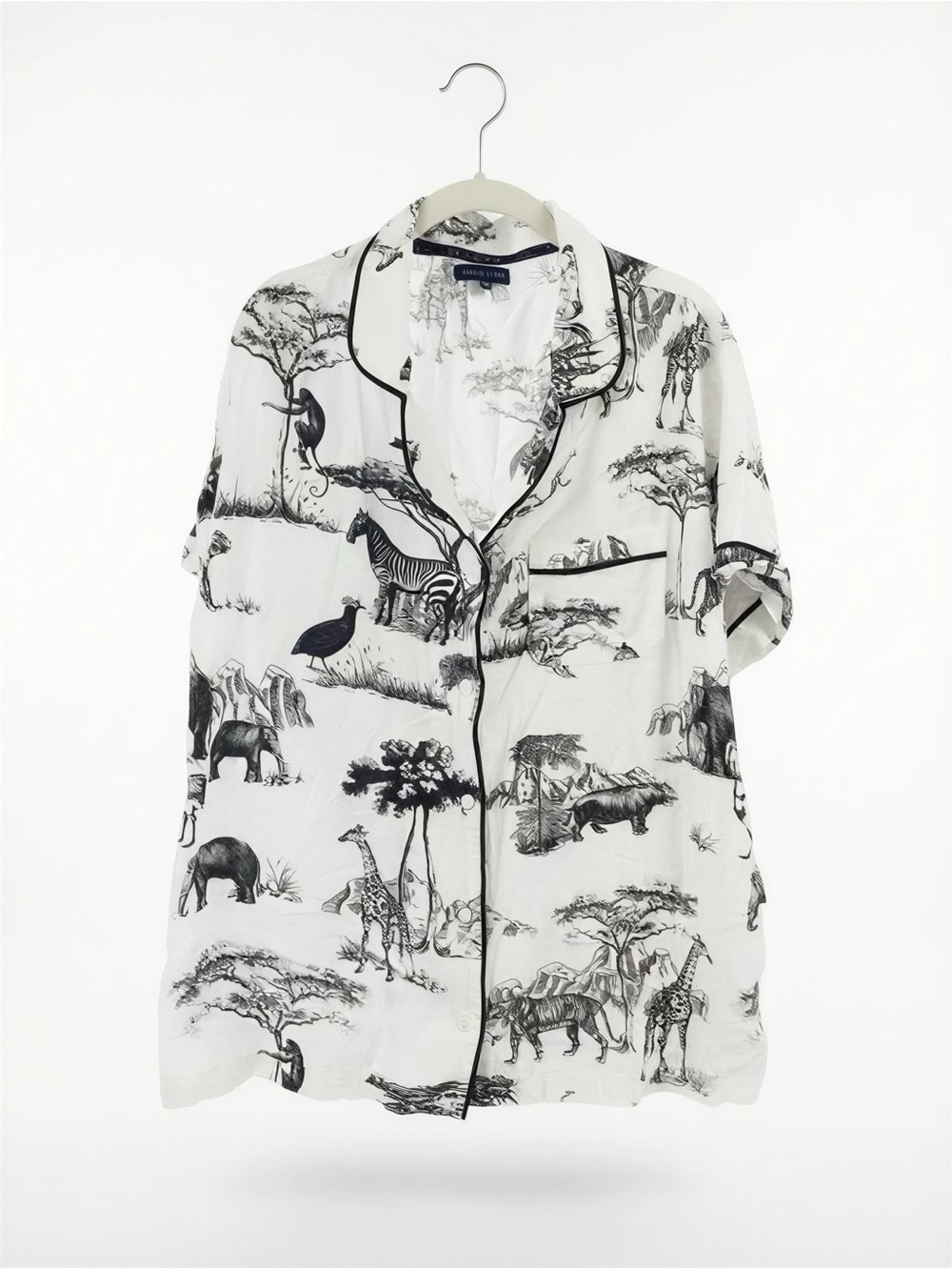 Women’s Katie Kime White Short-Sleeve Safari Print Pajama Shirt Size 2XL